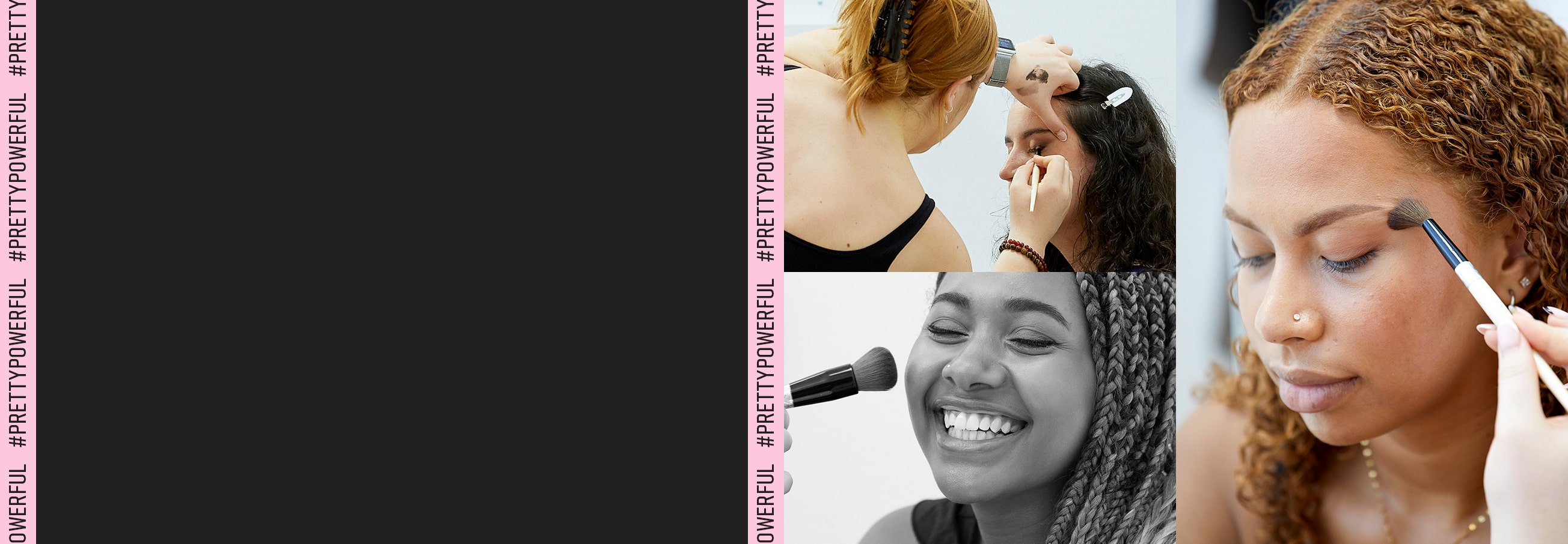 Multiple women having their makeup done by a makeup artist.